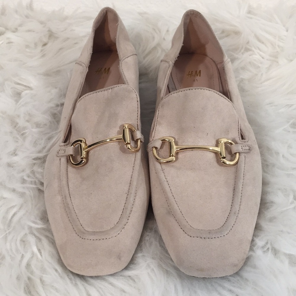 H&M Suede Loafers/Mules with Gold Buckle